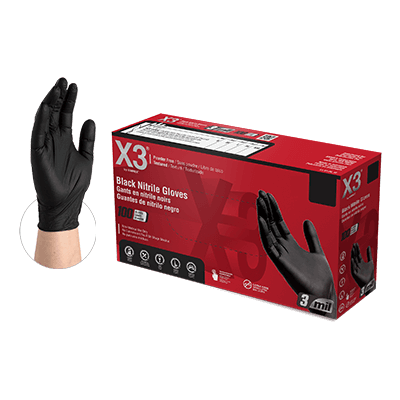 AMMEX X3 Black Nitrile Disposable Gloves — Case of 1,000