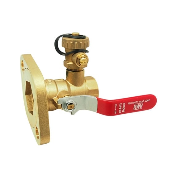 Red-White 2412 Brass Pump Flange Ball Valve with Drain – Threaded FNPT – 3/4"–2"