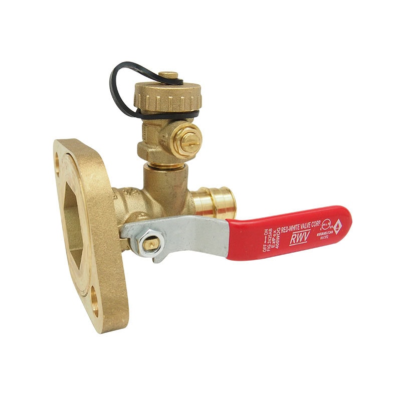 Red-White 2425AB DZR Lead Free Brass PEX Pump Flange Ball Valve with Drain – 3/4"–1"
