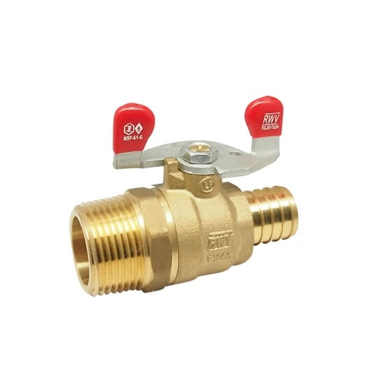 Red-White 5006ABW DZR Lead Free Brass PEX Ball Valve – Threaded MNPT – 1/2"–1"