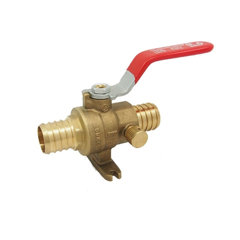 Red-White 5009ABDF DZR Lead Free Brass PEX Ball Valve with Drain & Mounting Foot – 1/2"–1"