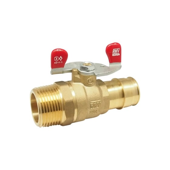 Red-White 5018ABW DZR Lead Free Brass PEX Ball Valve – Threaded MNPT – 1/2"–1"