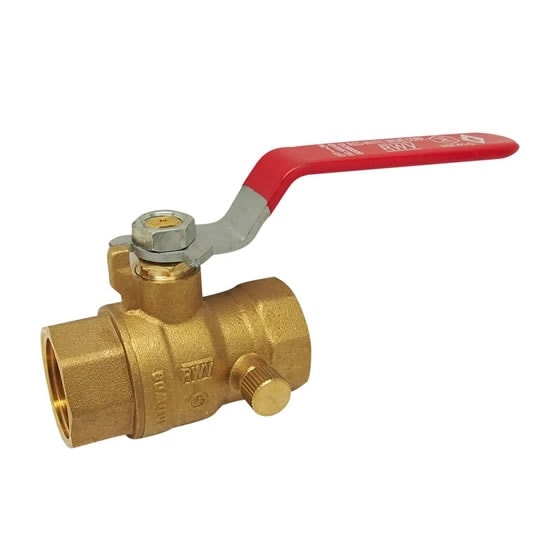 Red-White 5060AB Lead Free Brass Full Port Ball Valve with Drain – Threaded FNPT x FNPT