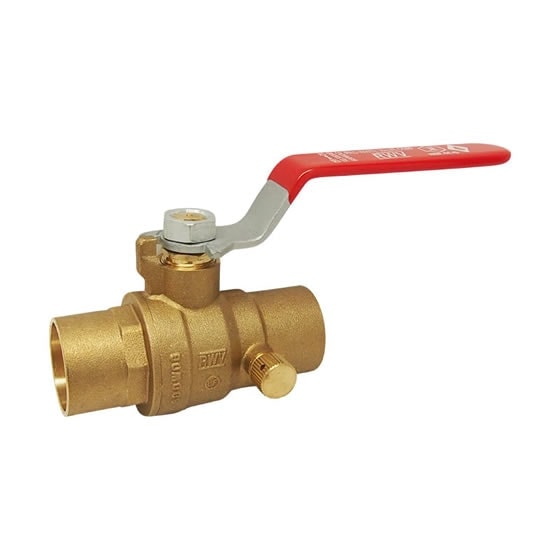 Red-White 5063AB Lead Free Brass Full Port Ball Valve with Drain – Sweat/Solder – 1/2"–1"