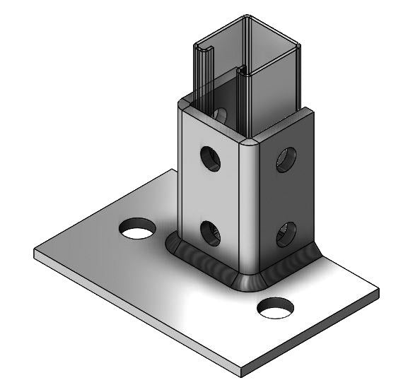 Post Base Flush Mount Zinc for 1-5/8" x 1-5/8" Strut