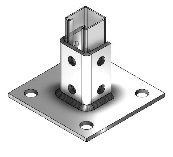 Post Base Square Zinc for 1-5/8" x 1-5/8" Strut