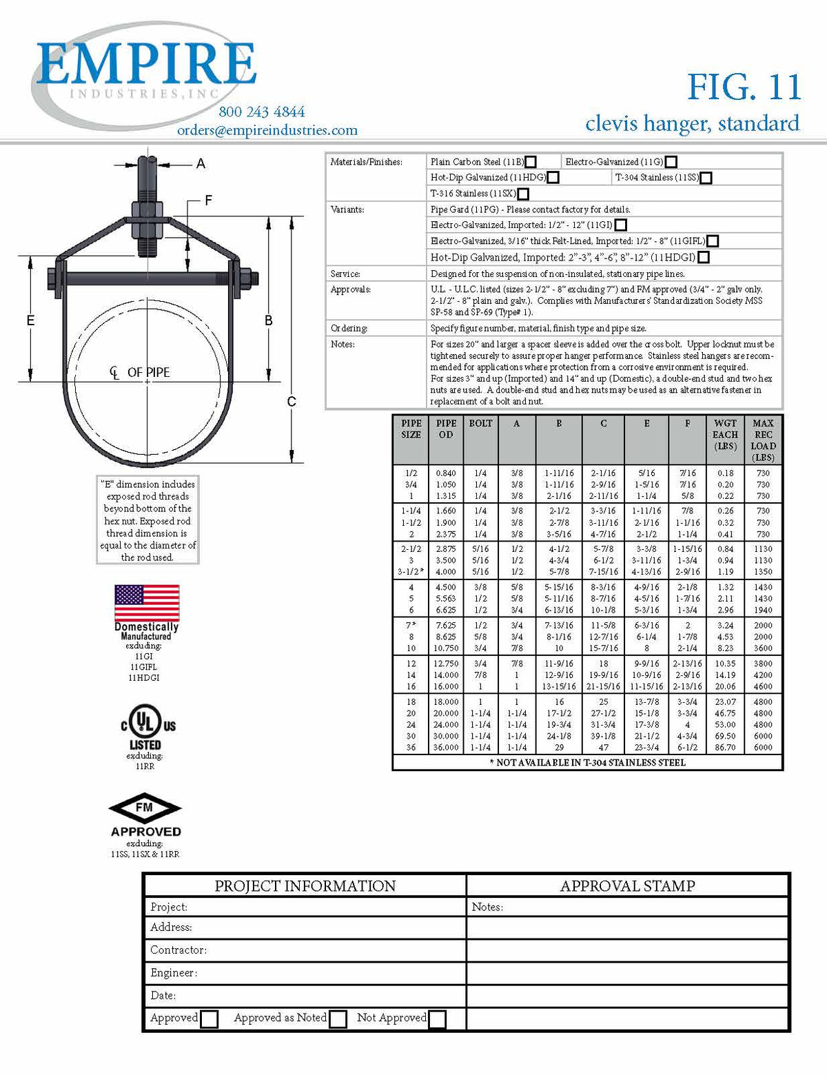 Clevis Standard T-316 Stainless Steel IPS