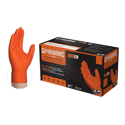 Ammex Gloveworks HD 8-Mil Orange Nitrile Gloves — Case of 1,000