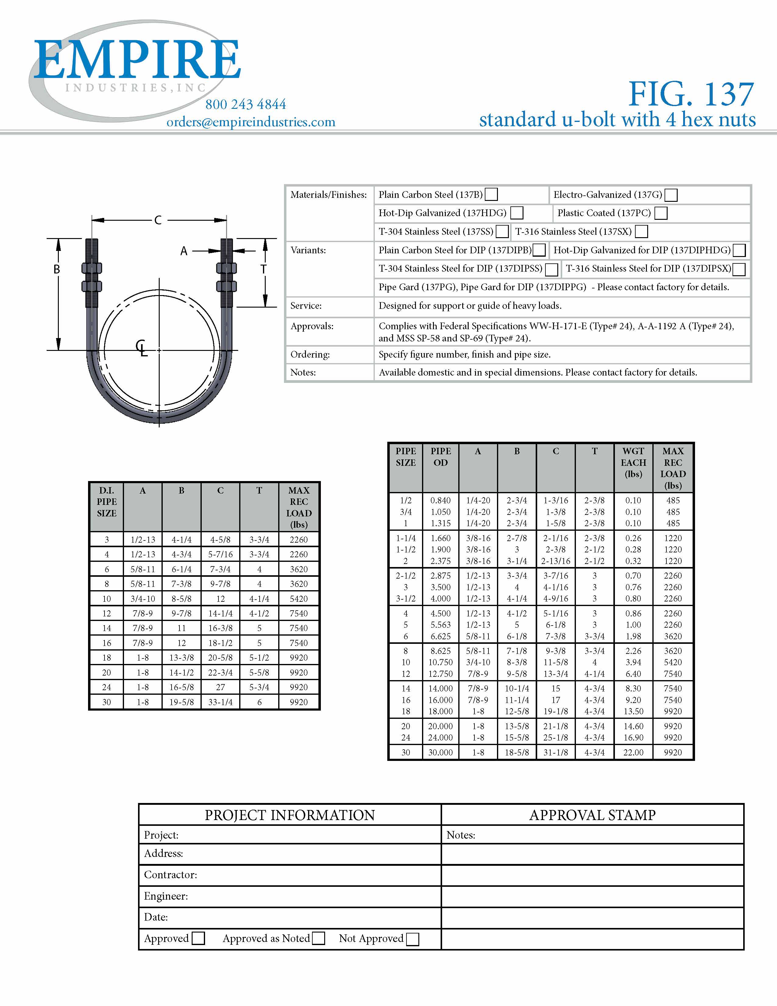 U-Bolt Standard with Hex Nuts Plain Finish IPS