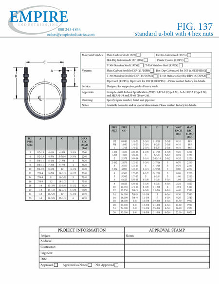 U-Bolt Standard with Hex Nuts Plain Finish IPS